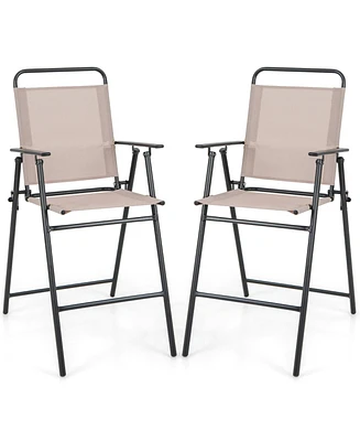 Sugift Patio Folding Bar Stool Set of 2 with Metal Frame and Footrest