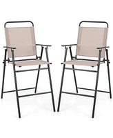 Sugift Patio Folding Bar Stool Set of 2 with Metal Frame and Footrest