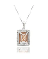 Suzy Levian Sterling Silver Emerald Cut Pink Cz And White Cz Pendant