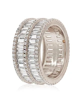 Suzy Levian Sterling Silver Cubic Zirconia Double Row Baguette Wide Eternity Band