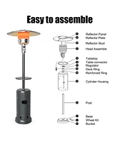 Gymax Outdoor Patio Heater Propane Standing Lp Gas Steel W/Table & Wheels Grey