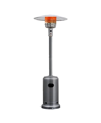 Gymax Outdoor Patio Heater Propane Standing Lp Gas Steel W/Table & Wheels Grey