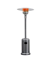 Gymax Outdoor Patio Heater Propane Standing Lp Gas Steel W/Table & Wheels Grey