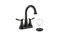 Slickblue 2-Handle 4-Inch Oil Rubbed Bronze Bathroom Faucet for Vanity Sinks, Complete with Pop-Up Drain and Supply Hoses