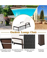Inolait Sugift 2 Pieces Patio Rattan Reclining Chaise Lounge Chair with Cushion and Armrest