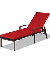 Inolait Sugift 2 Pieces Patio Rattan Reclining Chaise Lounge Chair with Cushion and Armrest