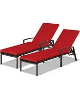 Inolait Sugift 2 Pieces Patio Rattan Reclining Chaise Lounge Chair with Cushion and Armrest