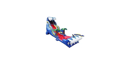 JumpOrange Commercial Grade Inflatable Shark Sighted Double Drop Party Water Slide with Air Blower, Pvc Vinyl, Outdoor Play, Kids Party