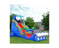 JumpOrange Commercial Grade Inflatable Shark Sighted Double Drop Party Water Slide with Air Blower, Pvc Vinyl, Outdoor Play, Kids Party