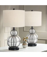 360 Lighting Eric Rustic Table Lamps 24" High Set of 2 Dark Bronze Brown Clear Blown Glass Gourd Burlap Fabric Drum Shade for Living Room Bedroom Hous