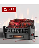 Gymax 20'' Infrared Quartz Electric Fireplace Heater W/ Pinewood Ember Bed Thermostat