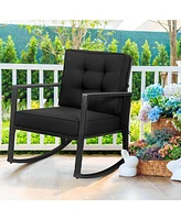 Sugift Patio Rattan Rocker Outdoor Glider Rocking Chair Cushion Lawn