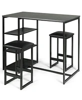 Sugift 3 Pieces Dining Set with Rectangular Faux Marble and 3 Metal Storage Shelves