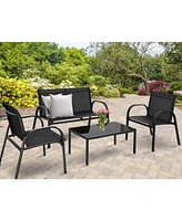 Sugift 4 Pieces Patio Furniture Set with Glass Top Coffee Table