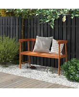 Sugift 2-Person Patio Acacia Wood Bench with Backrest and Armrests