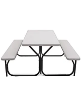 Sugift Hdpe Outdoor Picnic Table Bench Set with Metal Base