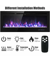 Gymax 50'' Electric Fireplace Recessed and Wall Mounted 750W/1500W W/ Multicolor Flame