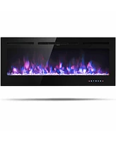 Gymax 50'' Electric Fireplace Recessed and Wall Mounted 750W/1500W W/ Multicolor Flame