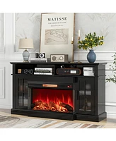 Gymax 36 Inches 3-Sided Glass Electric Fireplace w/ Remote Control Thermostat 9H Timer