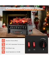 Gymax 20'' Infrared Quartz Electric Fireplace Heater W/ Birchwood Ember Bed Thermostat