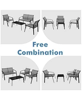 Sugift 4 Pieces Patio Furniture Set with Armrest Loveseat Sofas and Glass Table Deck