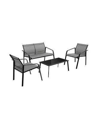 Sugift 4 Pieces Patio Furniture Set with Armrest Loveseat Sofas and Glass Table Deck