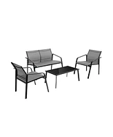 Sugift 4 Pieces Patio Furniture Set with Armrest Loveseat Sofas and Glass Table Deck