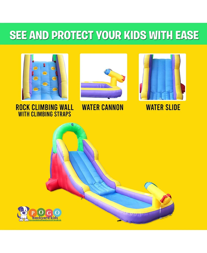 Pogo Bounce House Backyard Kids Inflatable Water Slide for Kids - Residential Backyard Inflatable Slide for Summer Fun