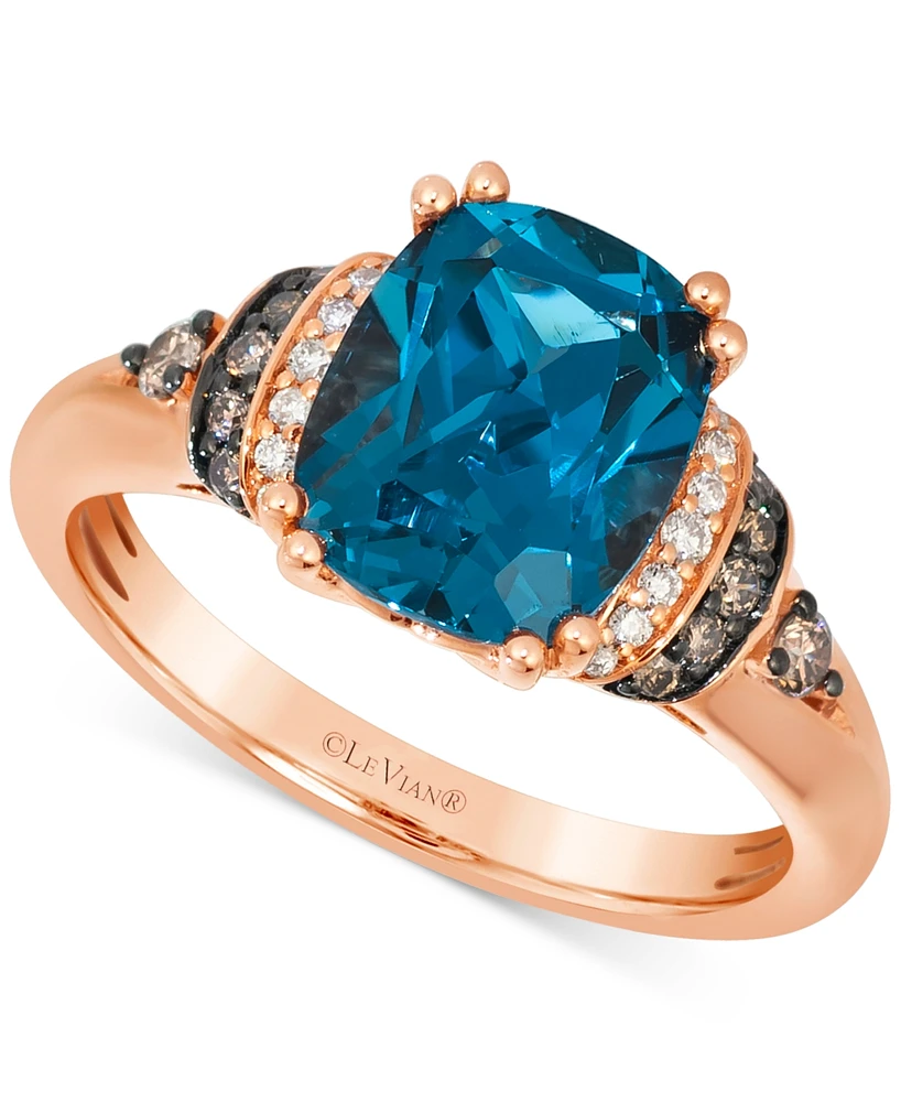 Le Vian London Blue Topaz (3-1/4 ct. t.w.) & Diamond (1/5 ct. t.w.) Pear Halo Statement Ring in 14k Rose Gold