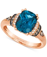 Le Vian London Blue Topaz (3-1/4 ct. t.w.) & Diamond (1/5 ct. t.w.) Pear Halo Statement Ring in 14k Rose Gold