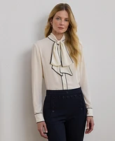 Lauren Ralph Women's Two-Tone Georgette Tie-Neck Blouse