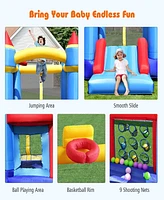 Inolait Castle Slide Inflatable Bounce House with Ball Pit and Basketball Hoop