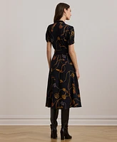 Lauren Ralph Women's Print Belted Georgette Puff-Sleeve Dress