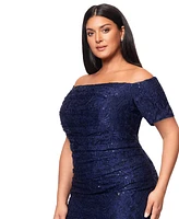 Xscape Plus Sequin-Lace Off-The-Shoulder Gown