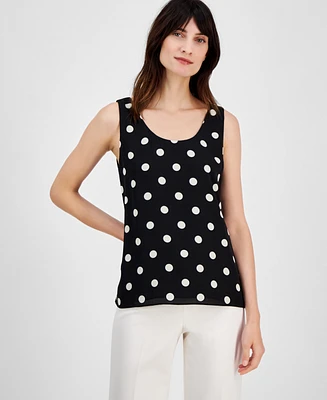 Anne Klein Petite Dot-Print Sleeveless Scoop-Neck Top