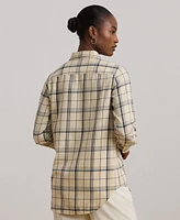 Lauren Ralph Women's Relaxed-Fit Plaid Roll-Tab-Sleeve Shirt