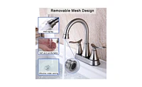 Slickblue 2-Handle 4-Inch Brushed Nickel Bathroom Faucet for Vanity Sinks, Complete with Pop-Up Drain and Supply Hoses