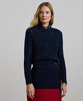 Lauren Ralph Lauren Women's Aran-Knit Cotton-Blend Crewneck Sweater, Regular & Petite