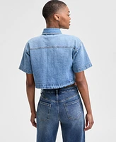 And Now This Women's Cropped Button-Front Denim Shirt