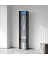 Slickblue Black Side Cabinet with Glass Door and Aluminum Strip Lamp