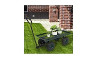 Slickblue Green Garden Wagon with Iron Frame and Wood Panels, Four-Wheel Square Design for Outdoor Use