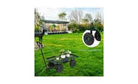 Slickblue Green Garden Wagon with Iron Frame and Wood Panels, Four-Wheel Square Design for Outdoor Use