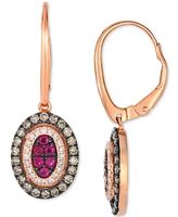 Le Vian Chocolatier Passion Ruby (1/3 ct. t.w.) & Diamond (5/8 ct. t.w.) Halo Cluster Oval Drop Earrings in 14k Rose Gold