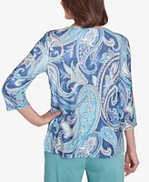 Alfred Dunner Petite Paisley Pleated Neck Top