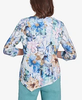 Alfred Dunner Petite Floral Asymmetric Hem Top