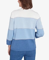 Alfred Dunner Petite Ombre Colorblock Sweater with Necklace