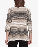 Alfred Dunner Petite Neutral Spliced Textured Stripe Top