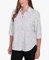 Alfred Dunner Petite Woven Button Down Top with Stripes Hearts