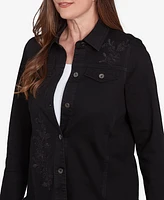 Alfred Dunner Petite Floral Embroidered Denim Jacket