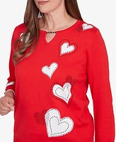 Alfred Dunner Petite Stitched Hearts Beaded Neckline Sweater